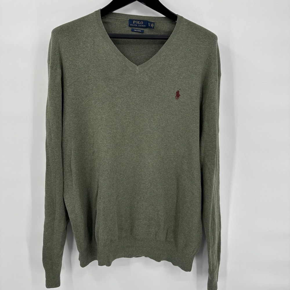 Polo Ralph Lauren Men's Sz. XL Green Pima Cotton V Neckline Sweater Lightweight